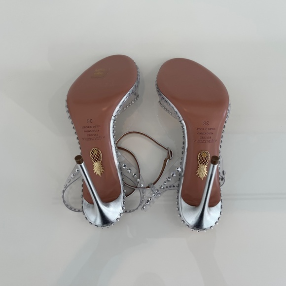 AQUAZZURA SILVER PVC LEATHER CRYSTAL SANDALS SIZE IT 38 / US 8 NEW IN BOX! - Picture 17 of 17